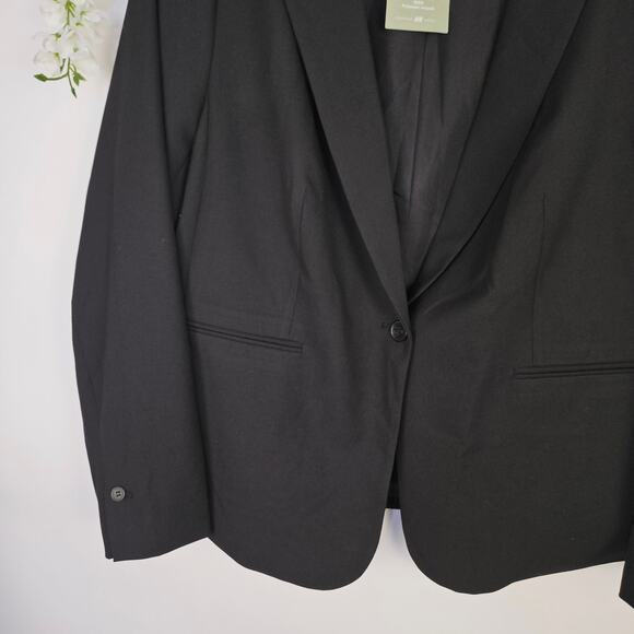 New H&M Black Blazer Womens Size XL One Button Office Chic Career Jacket Capsule - Picture 4 of 11